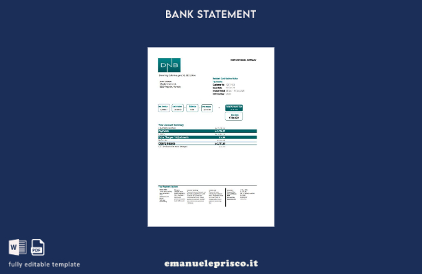 modello Excel di estratto conto bancario Norvegia DNB in ​​stile verificato